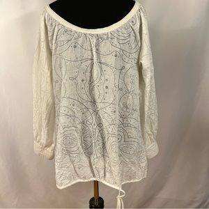 BCBGeneration Top Women L Large White Semi-Sheer Blouse Oversized Tie Waist